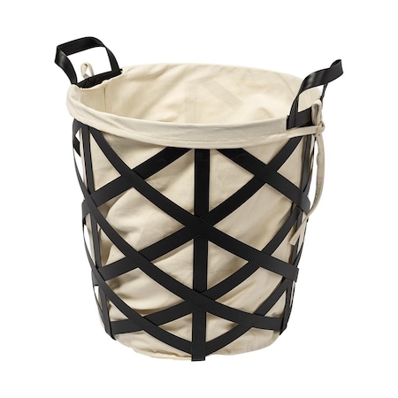 Palacedesigns 17.32 x 14.56 x 18.11 in. Black Woven Metal Basket with Cream Fabric Liner PA3101844
